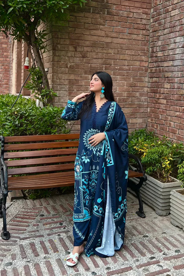 Blue Reverie – Classic Khaddar 3 Piece