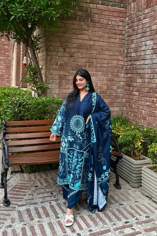 Blue Reverie – Classic Khaddar 3 Piece